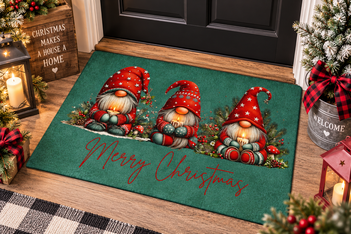 Christmas Gnome Rug, Merry Christmas Doormat, Holiday Entryway Rug, Christmas Kitchen Mat, Gnome Christmas Decor