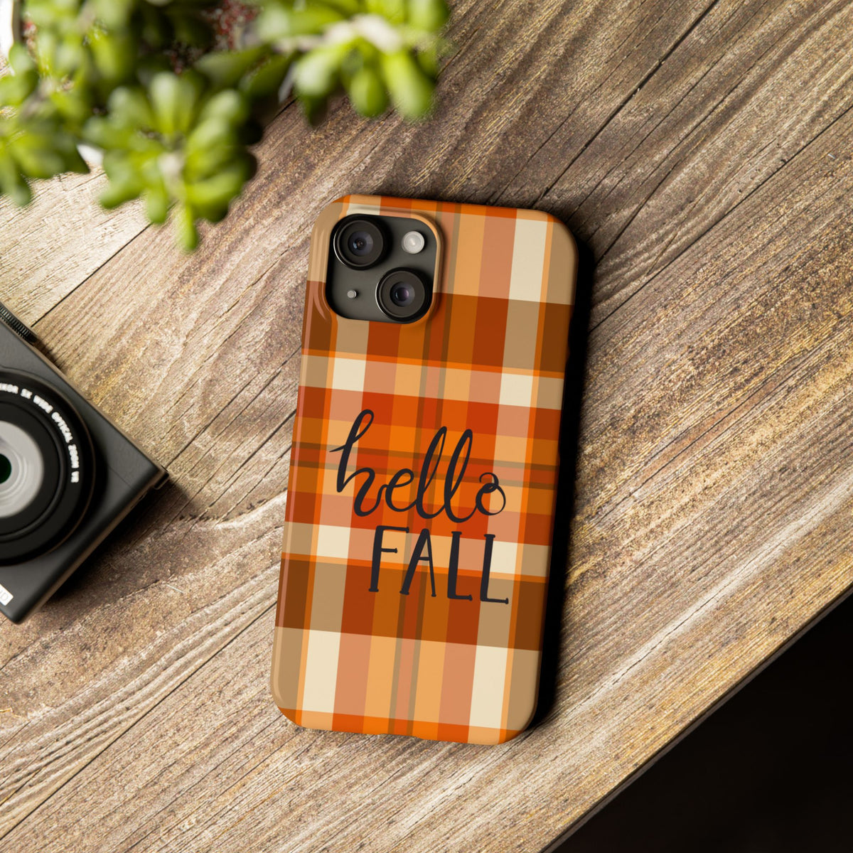 Hello Fall Phone Case, Autumn Plaid iPhone Case, Cute Fall Season Case, Cozy Fall Aesthetic Gift