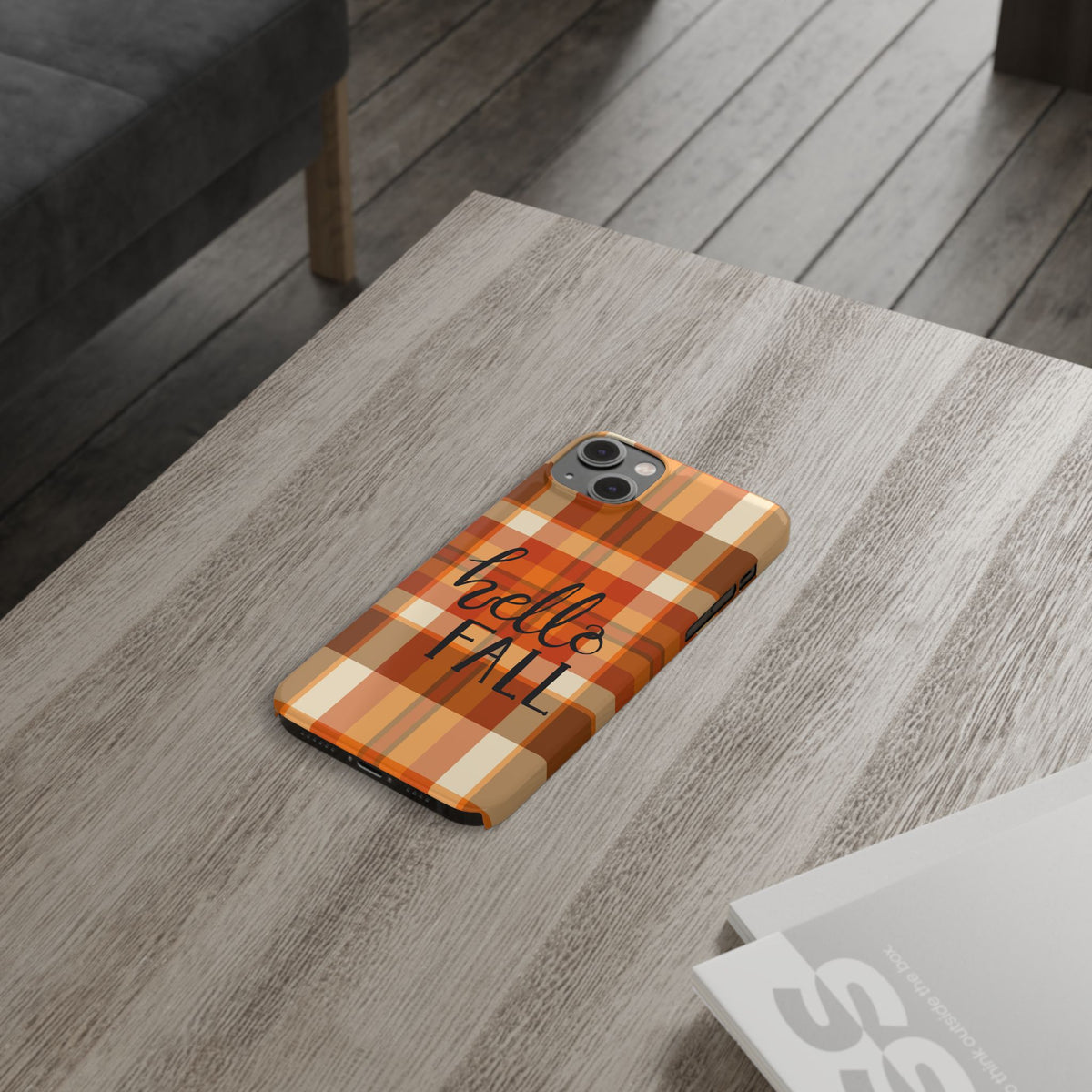 Hello Fall Phone Case, Autumn Plaid iPhone Case, Cute Fall Season Case, Cozy Fall Aesthetic Gift