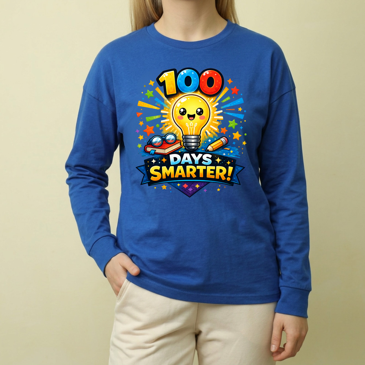 100 Days Smarter Lightbulb Design Youth Long Sleeve