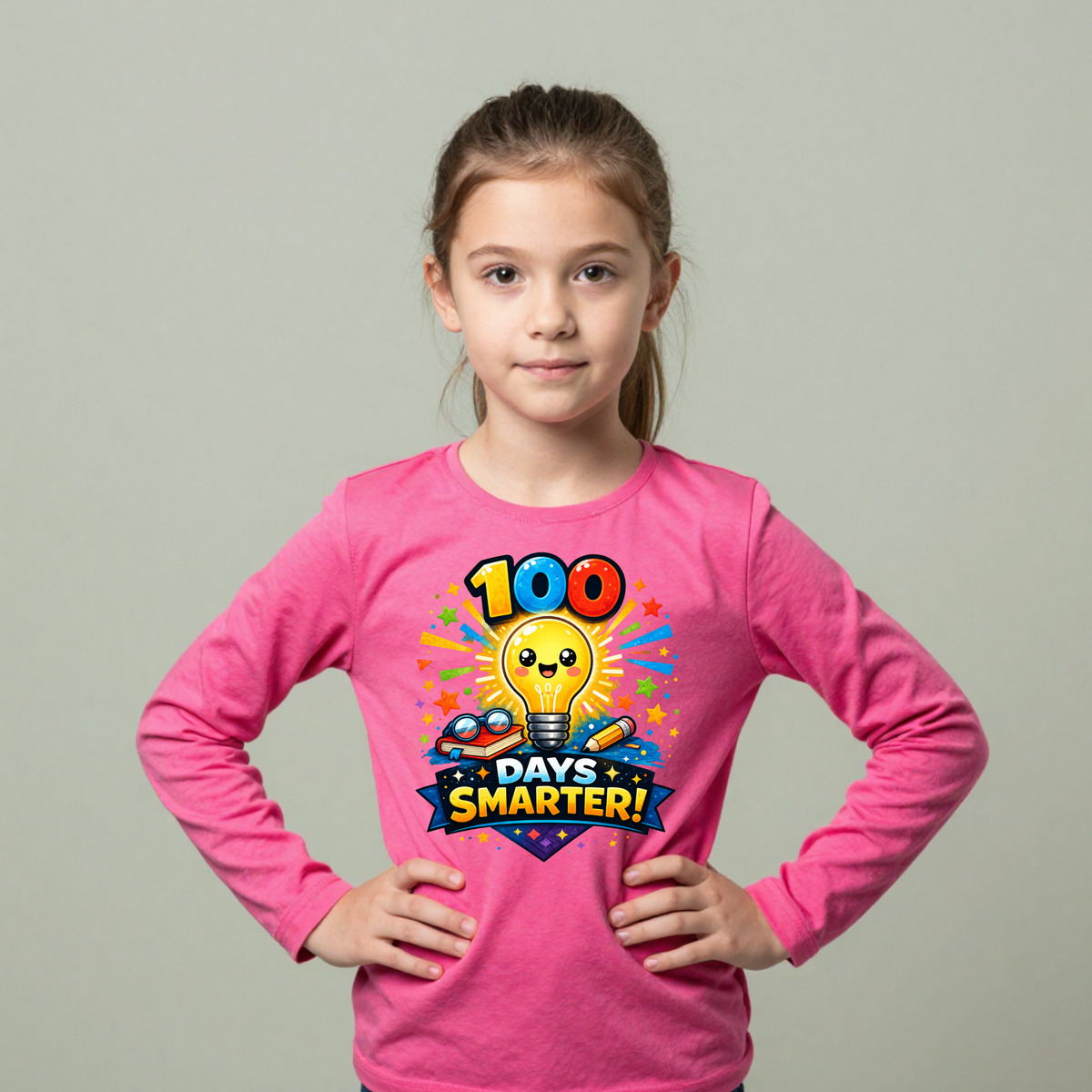 100 Days Smarter Lightbulb Design Youth Long Sleeve