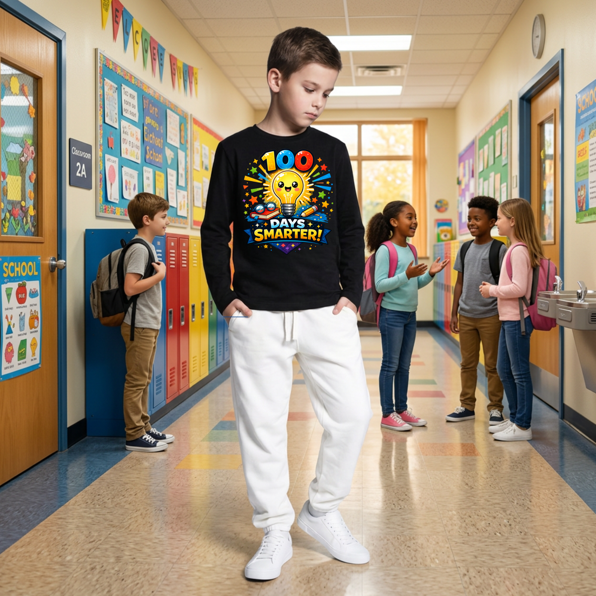 100 Days Smarter Lightbulb Design Youth Long Sleeve