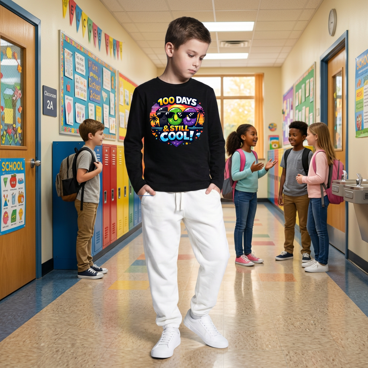 100 Days and Still Cool Kids Long Sleeve Tee | 100th Day School Shirt