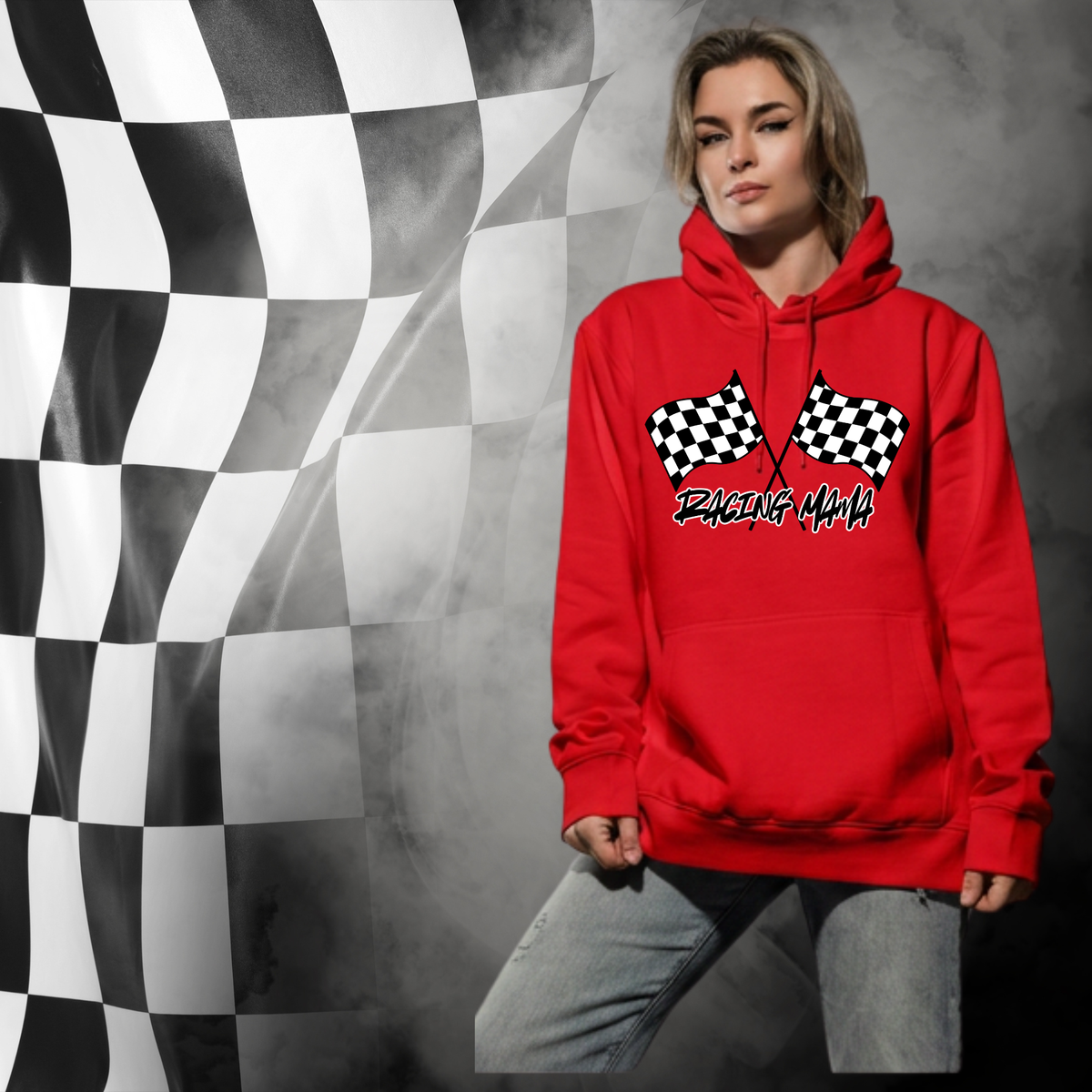 Checkered Racing Flags Hoodie | Vintage Smoke Script