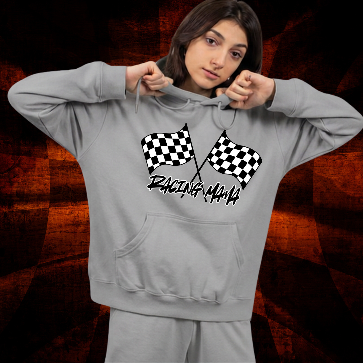 Checkered Racing Flags Hoodie | Vintage Smoke Script