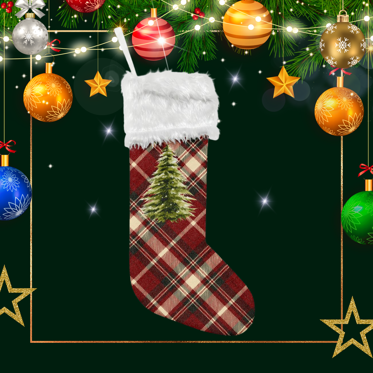 Plaid Christmas Tree Stocking, Flannel Stocking