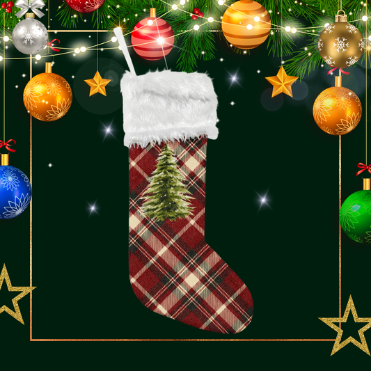 Plaid Christmas Tree Stocking, Flannel Stocking