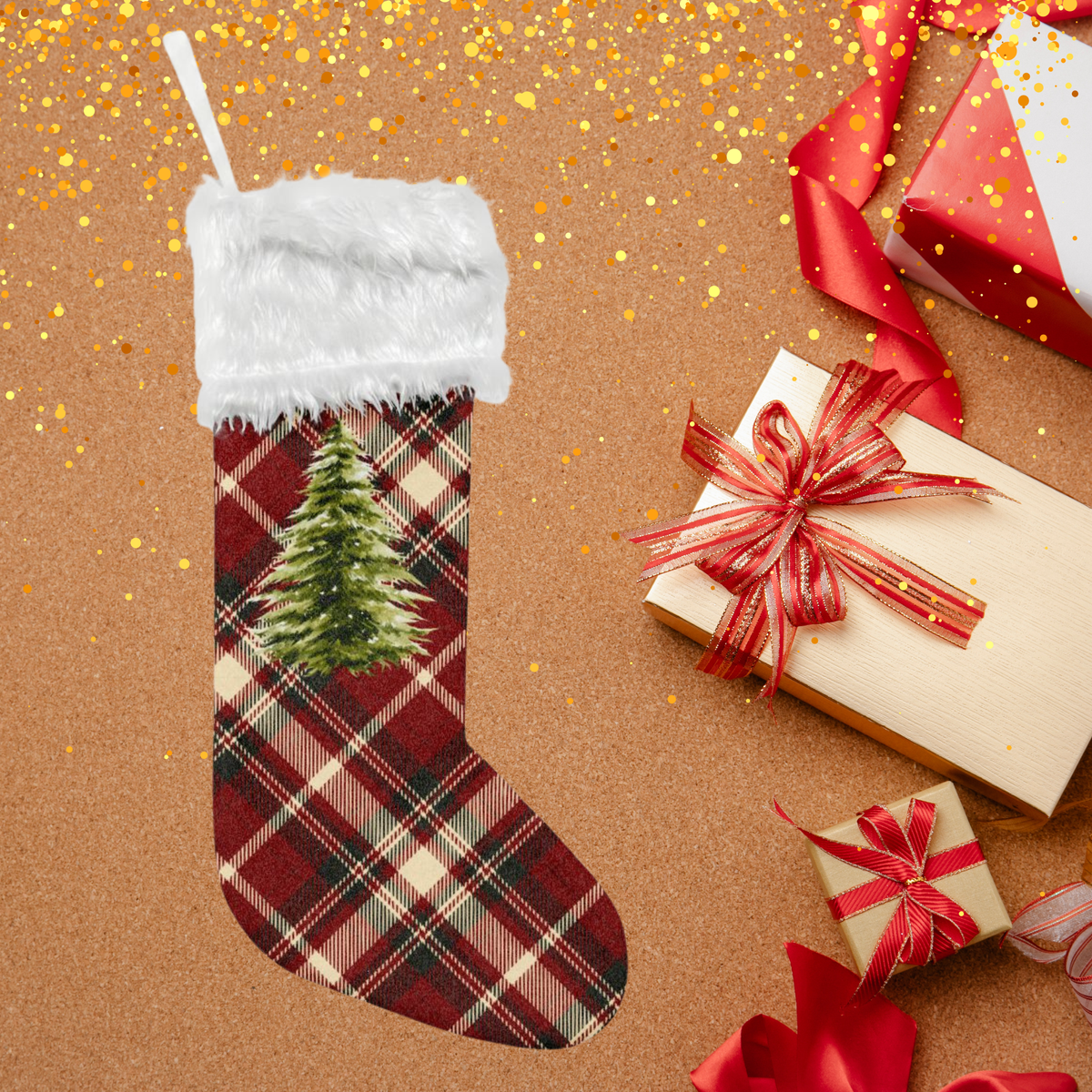 Plaid Christmas Tree Stocking, Flannel Stocking
