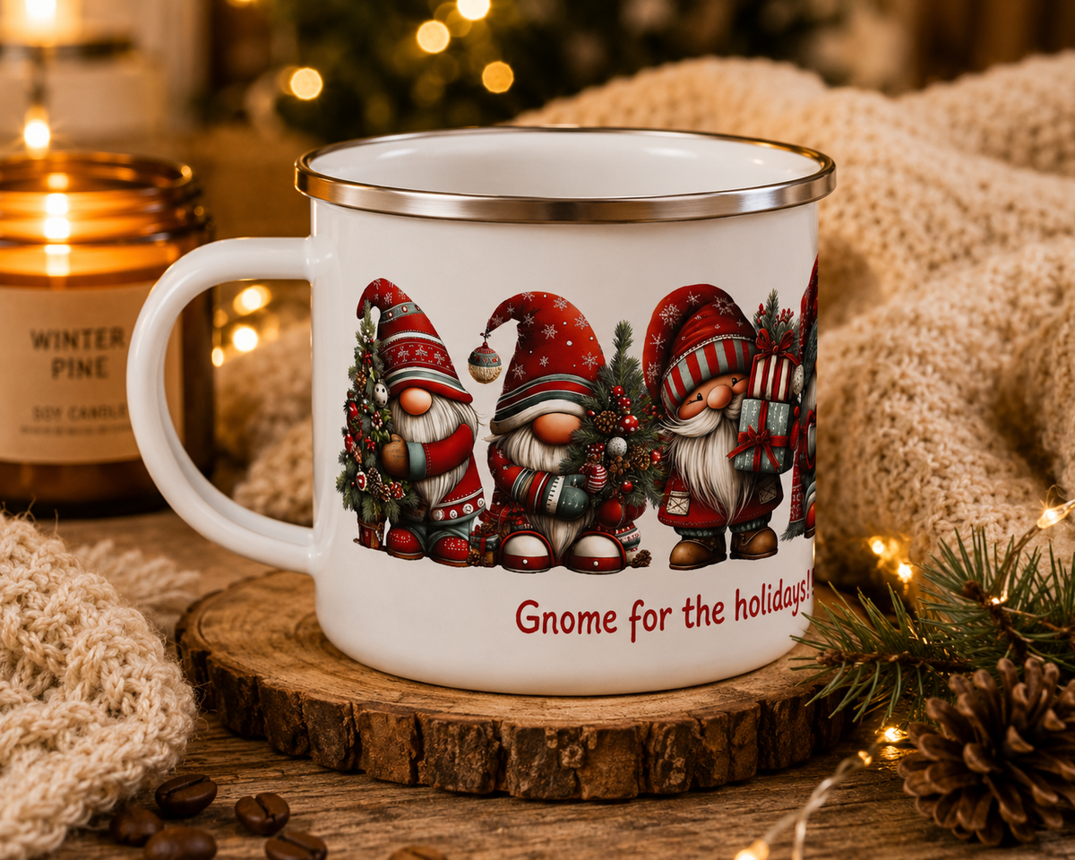 Gnome for the Holidays Enamel Mug | Christmas Gnomes, Holiday Camping Cup