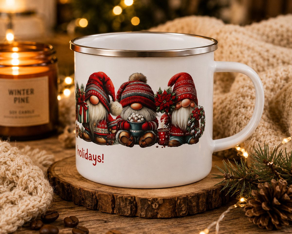 Gnome for the Holidays Enamel Mug | Christmas Gnomes, Holiday Camping Cup