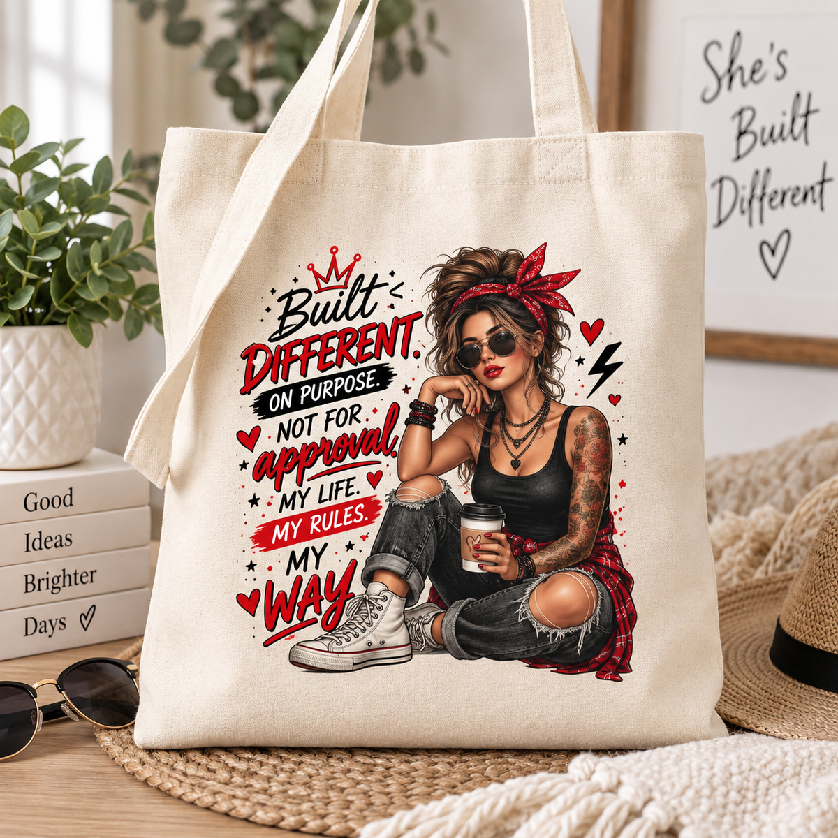 Built Different Tote Bag, My Life My Rules Bag, Sassy Tote for Women, Bold Graphic Canvas Bag
