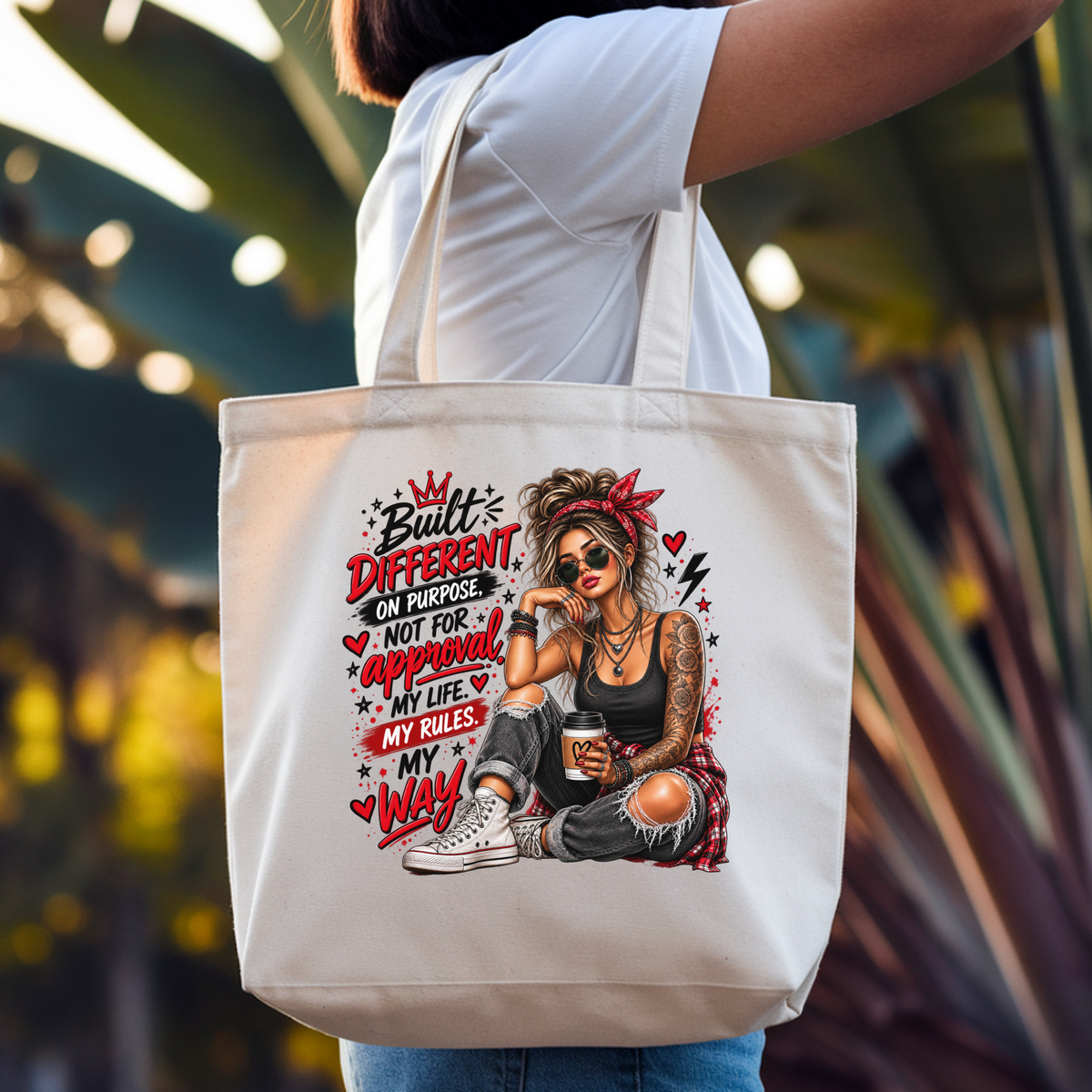 Built Different Tote Bag, My Life My Rules Bag, Sassy Tote for Women, Bold Graphic Canvas Bag