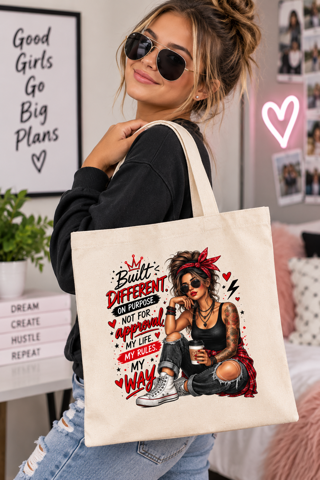 Built Different Tote Bag, My Life My Rules Bag, Sassy Tote for Women, Bold Graphic Canvas Bag