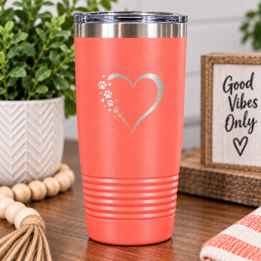 Dog Mom Dog Dad Tumbler, Paw Print Heart Engraved Tumbler, Dog Lover Gift, Pet Parent Cup, Personalized Style Travel Mug