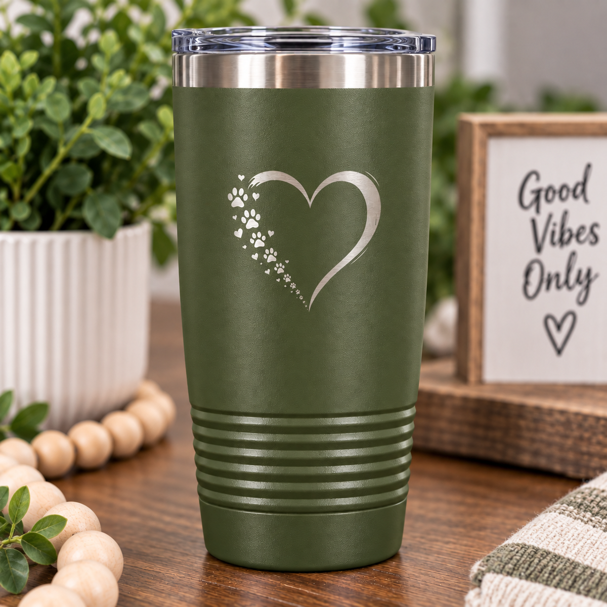 Dog Mom Dog Dad Tumbler, Paw Print Heart Engraved Tumbler, Dog Lover Gift, Pet Parent Cup, Personalized Style Travel Mug