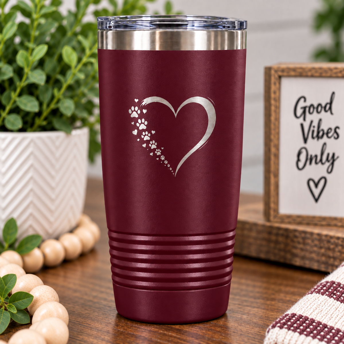Dog Mom Dog Dad Tumbler, Paw Print Heart Engraved Tumbler, Dog Lover Gift, Pet Parent Cup, Personalized Style Travel Mug