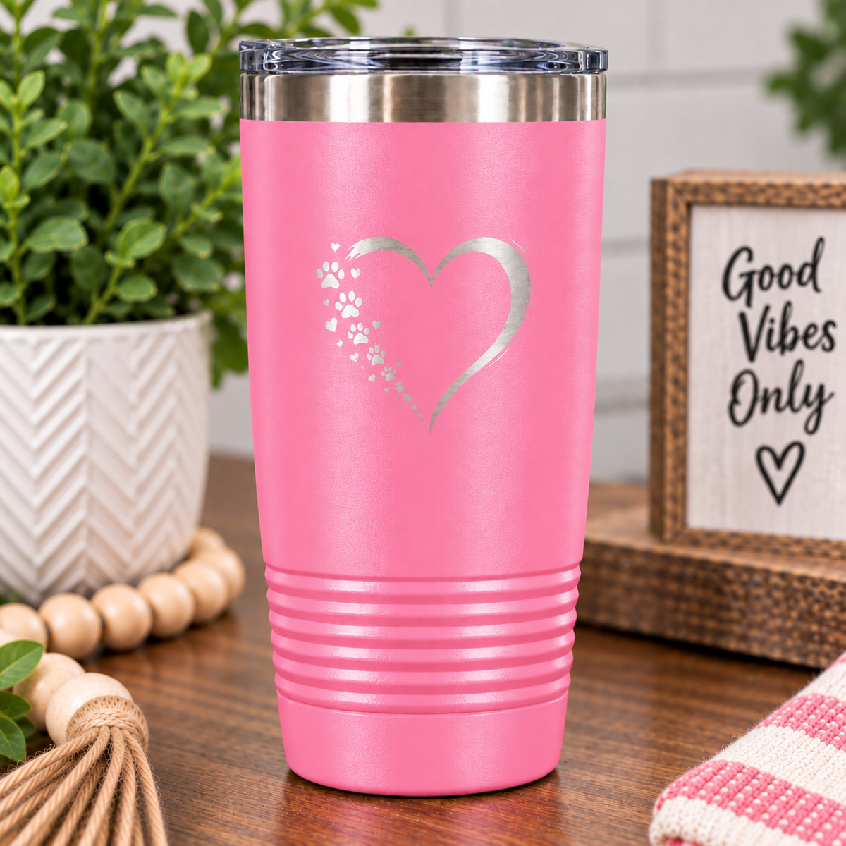 Dog Mom Dog Dad Tumbler, Paw Print Heart Engraved Tumbler, Dog Lover Gift, Pet Parent Cup, Personalized Style Travel Mug