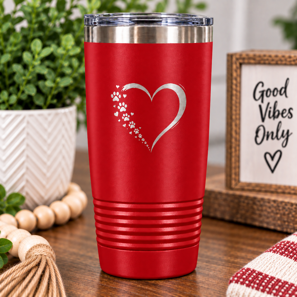 Dog Mom Dog Dad Tumbler, Paw Print Heart Engraved Tumbler, Dog Lover Gift, Pet Parent Cup, Personalized Style Travel Mug
