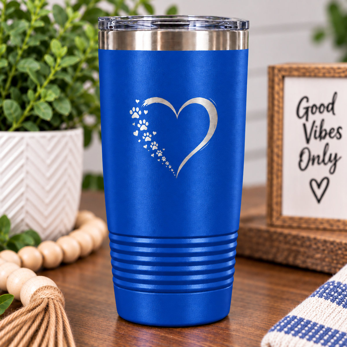 Dog Mom Dog Dad Tumbler, Paw Print Heart Engraved Tumbler, Dog Lover Gift, Pet Parent Cup, Personalized Style Travel Mug
