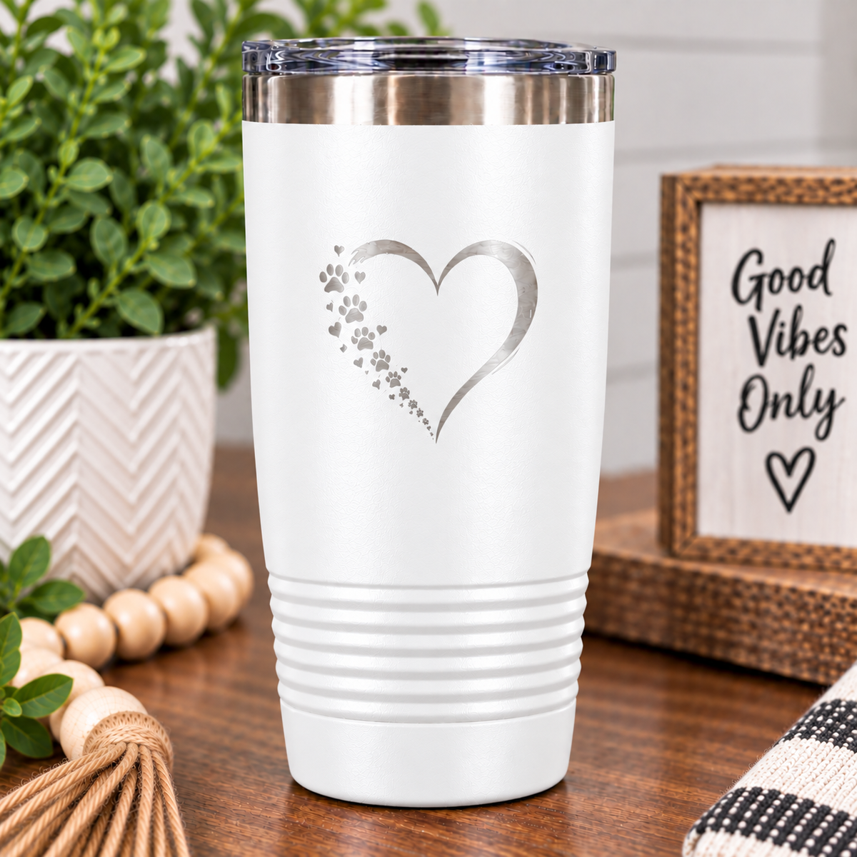 Dog Mom Dog Dad Tumbler, Paw Print Heart Engraved Tumbler, Dog Lover Gift, Pet Parent Cup, Personalized Style Travel Mug