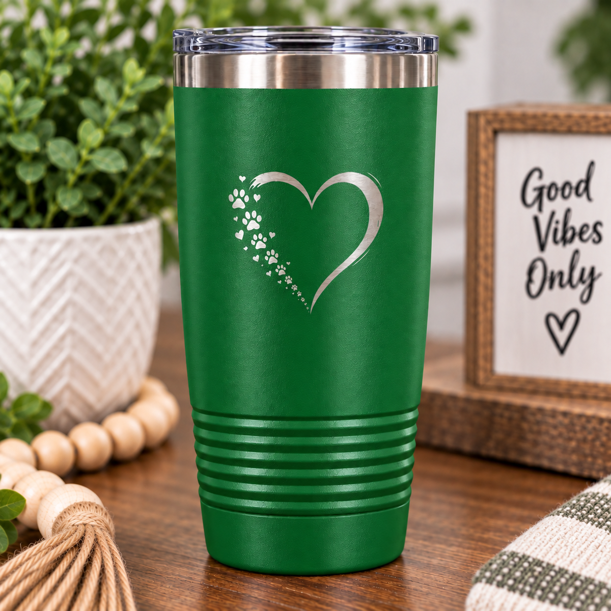 Dog Mom Dog Dad Tumbler, Paw Print Heart Engraved Tumbler, Dog Lover Gift, Pet Parent Cup, Personalized Style Travel Mug