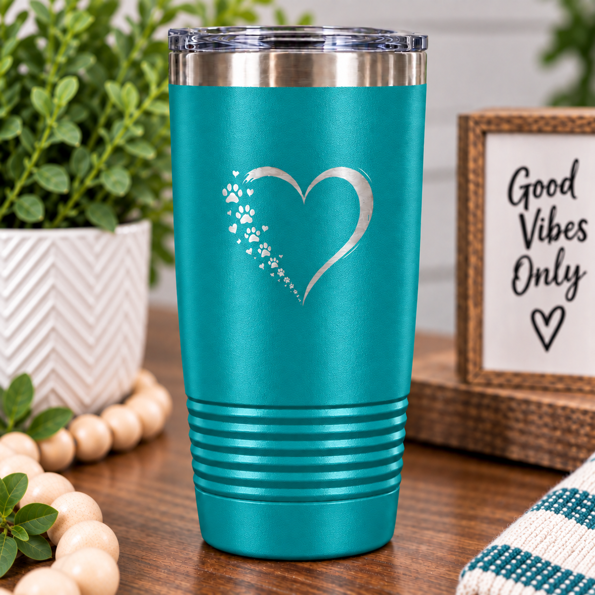 Dog Mom Dog Dad Tumbler, Paw Print Heart Engraved Tumbler, Dog Lover Gift, Pet Parent Cup, Personalized Style Travel Mug