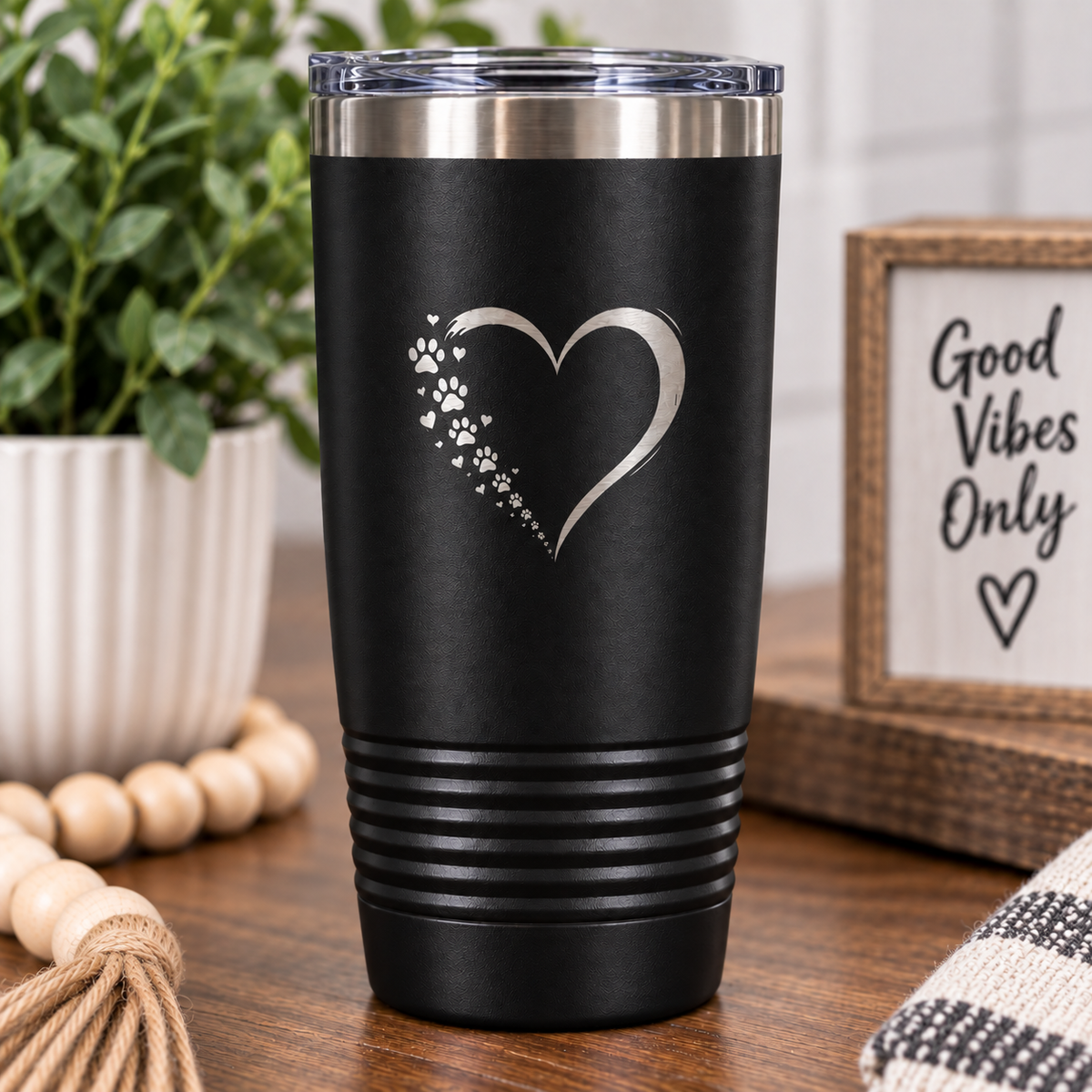 Dog Mom Dog Dad Tumbler, Paw Print Heart Engraved Tumbler, Dog Lover Gift, Pet Parent Cup, Personalized Style Travel Mug