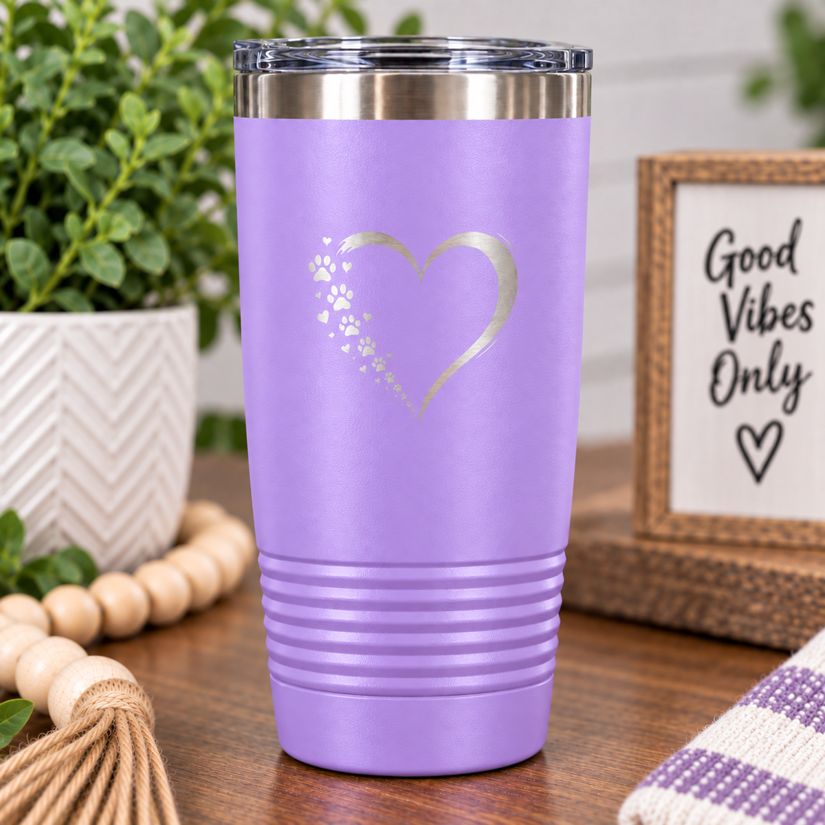 Dog Mom Dog Dad Tumbler, Paw Print Heart Engraved Tumbler, Dog Lover Gift, Pet Parent Cup, Personalized Style Travel Mug