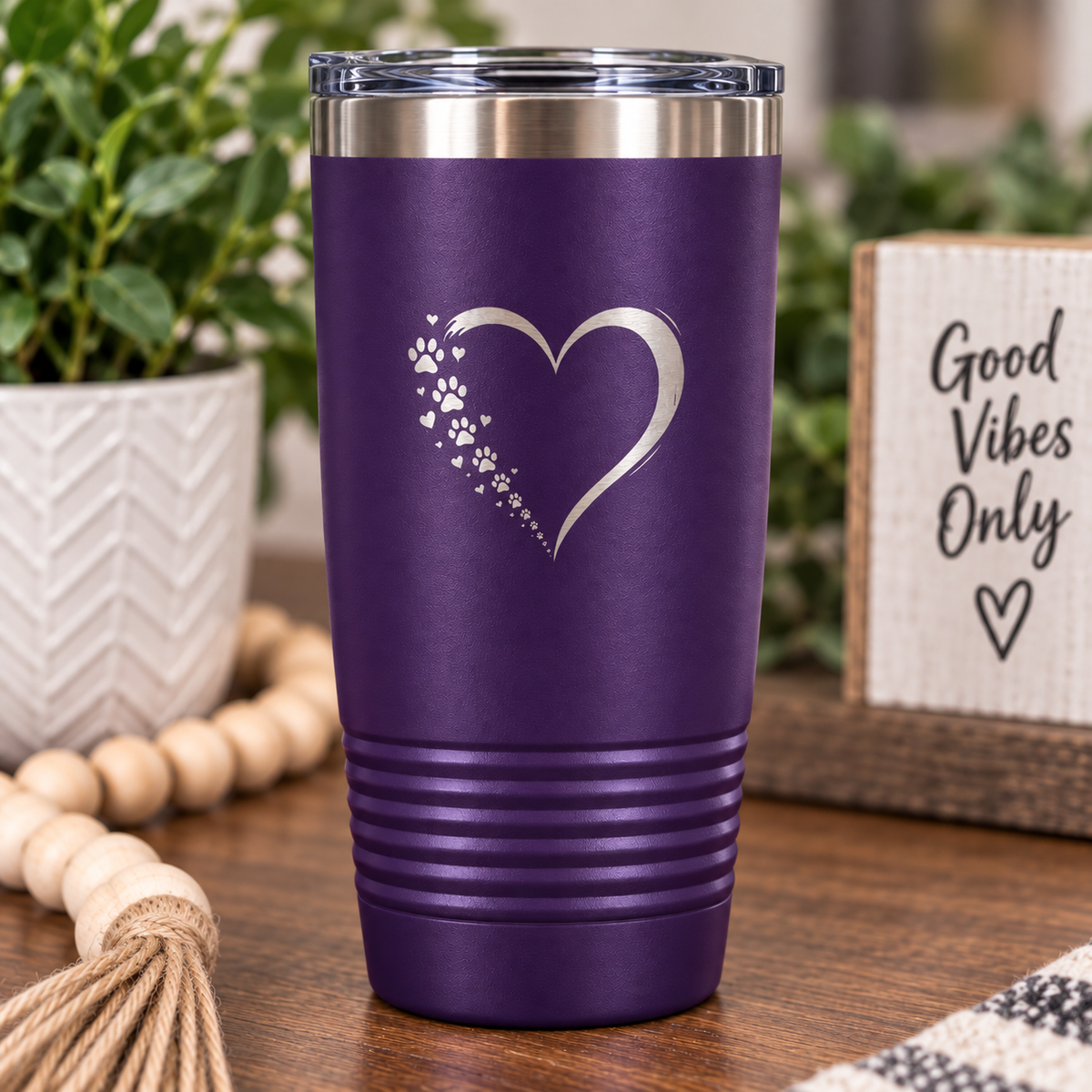 Dog Mom Dog Dad Tumbler, Paw Print Heart Engraved Tumbler, Dog Lover Gift, Pet Parent Cup, Personalized Style Travel Mug