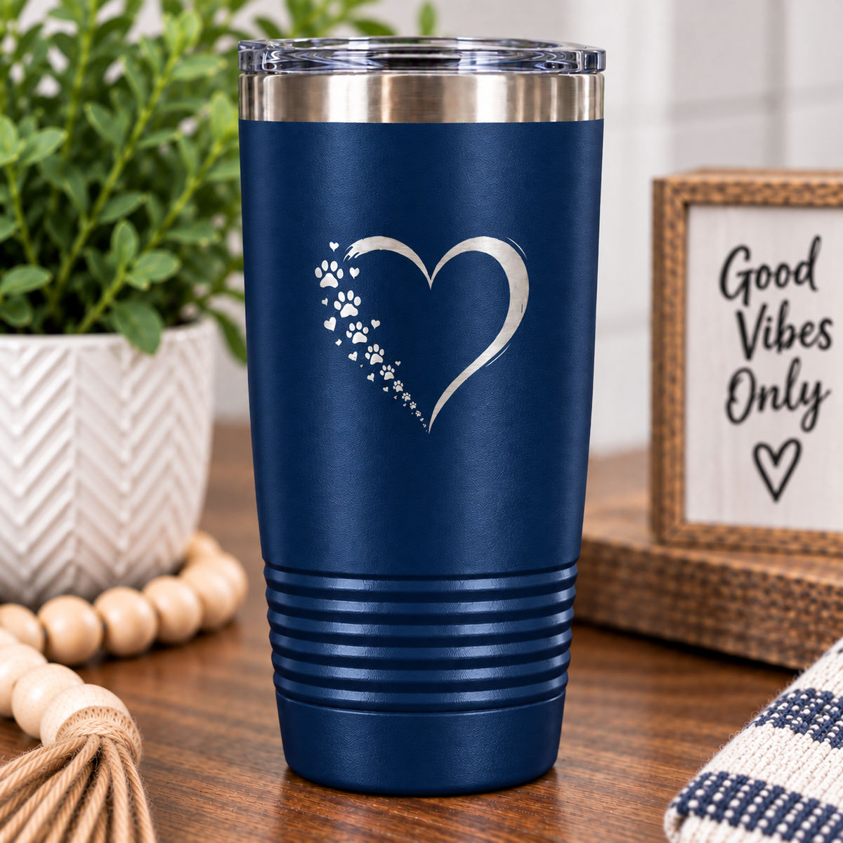Dog Mom Dog Dad Tumbler, Paw Print Heart Engraved Tumbler, Dog Lover Gift, Pet Parent Cup, Personalized Style Travel Mug