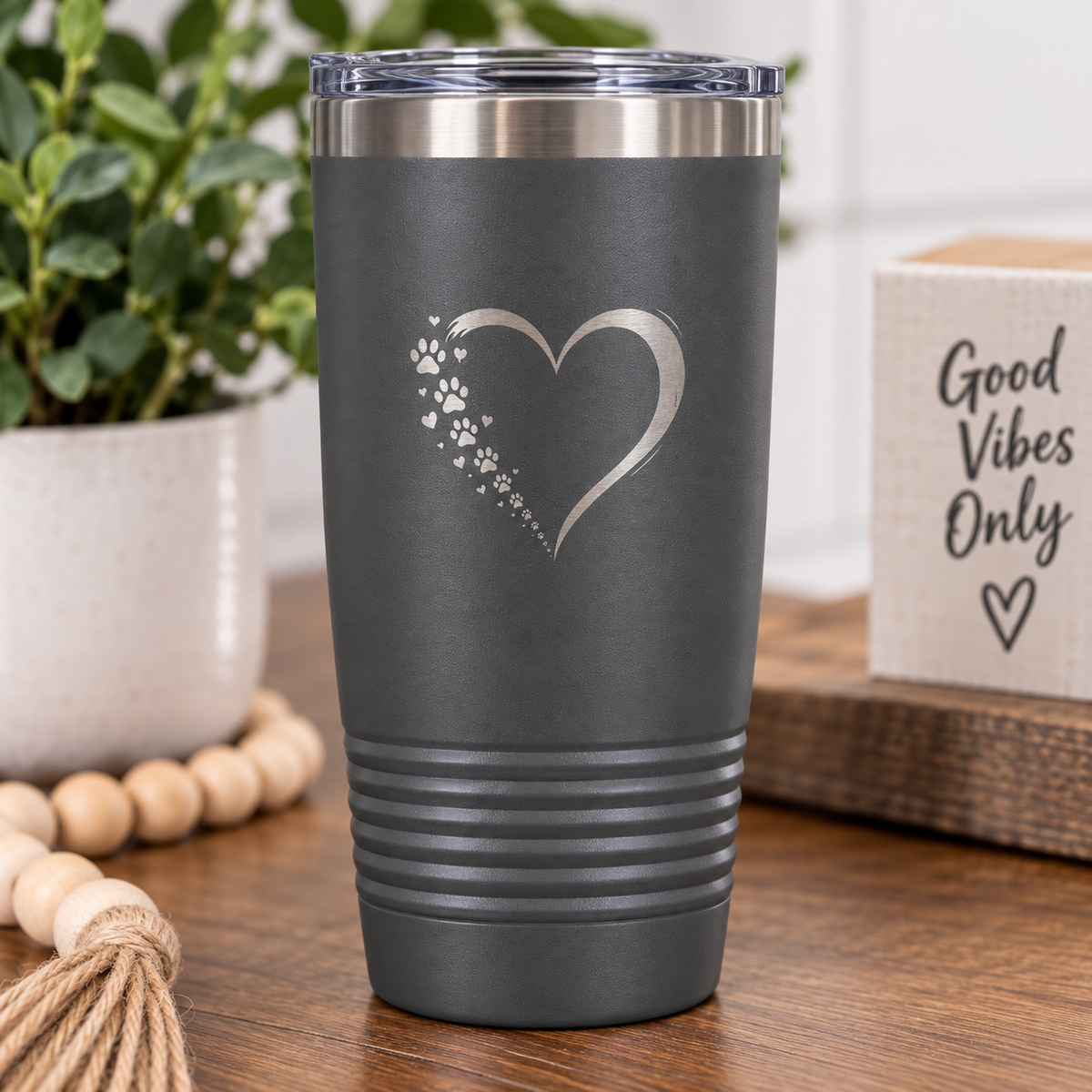 Dog Mom Dog Dad Tumbler, Paw Print Heart Engraved Tumbler, Dog Lover Gift, Pet Parent Cup, Personalized Style Travel Mug
