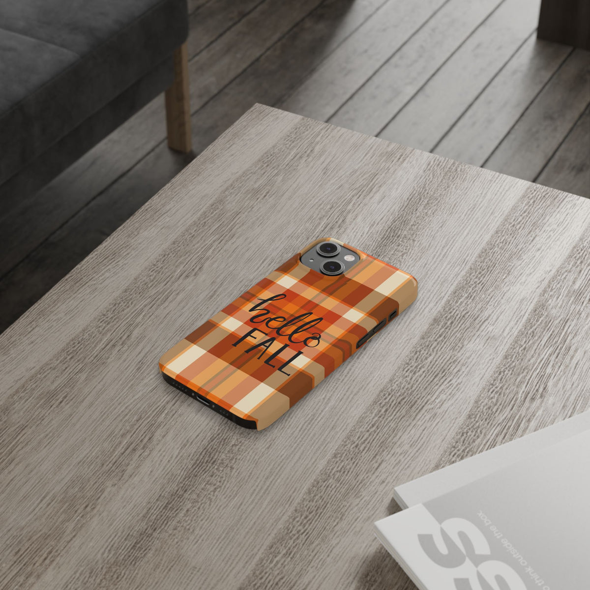 Hello Fall Phone Case, Autumn Plaid iPhone Case, Cute Fall Season Case, Cozy Fall Aesthetic Gift