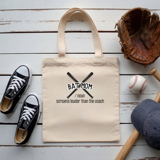 Bat Mom Tote Bag, Baseball Mom Tote Bag, Funny Baseball Tote Bag