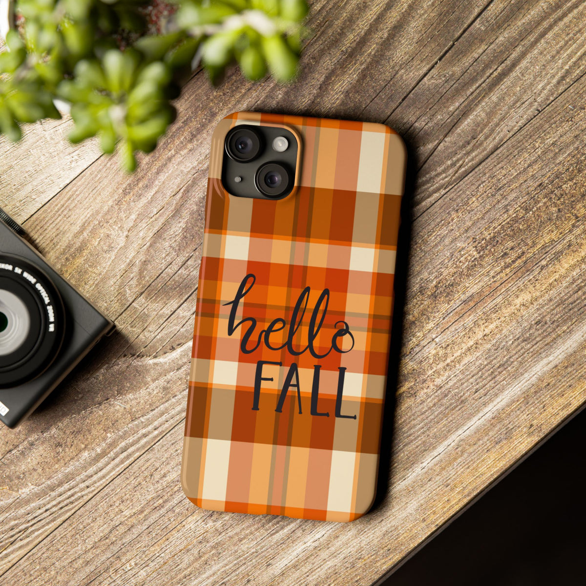 Hello Fall Phone Case, Autumn Plaid iPhone Case, Cute Fall Season Case, Cozy Fall Aesthetic Gift