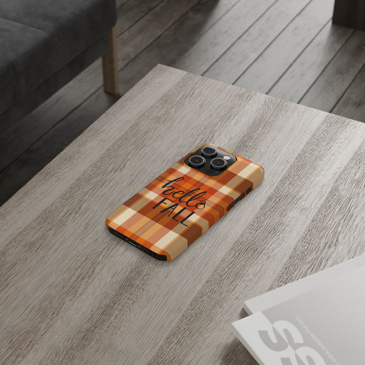 Hello Fall Phone Case, Autumn Plaid iPhone Case, Cute Fall Season Case, Cozy Fall Aesthetic Gift