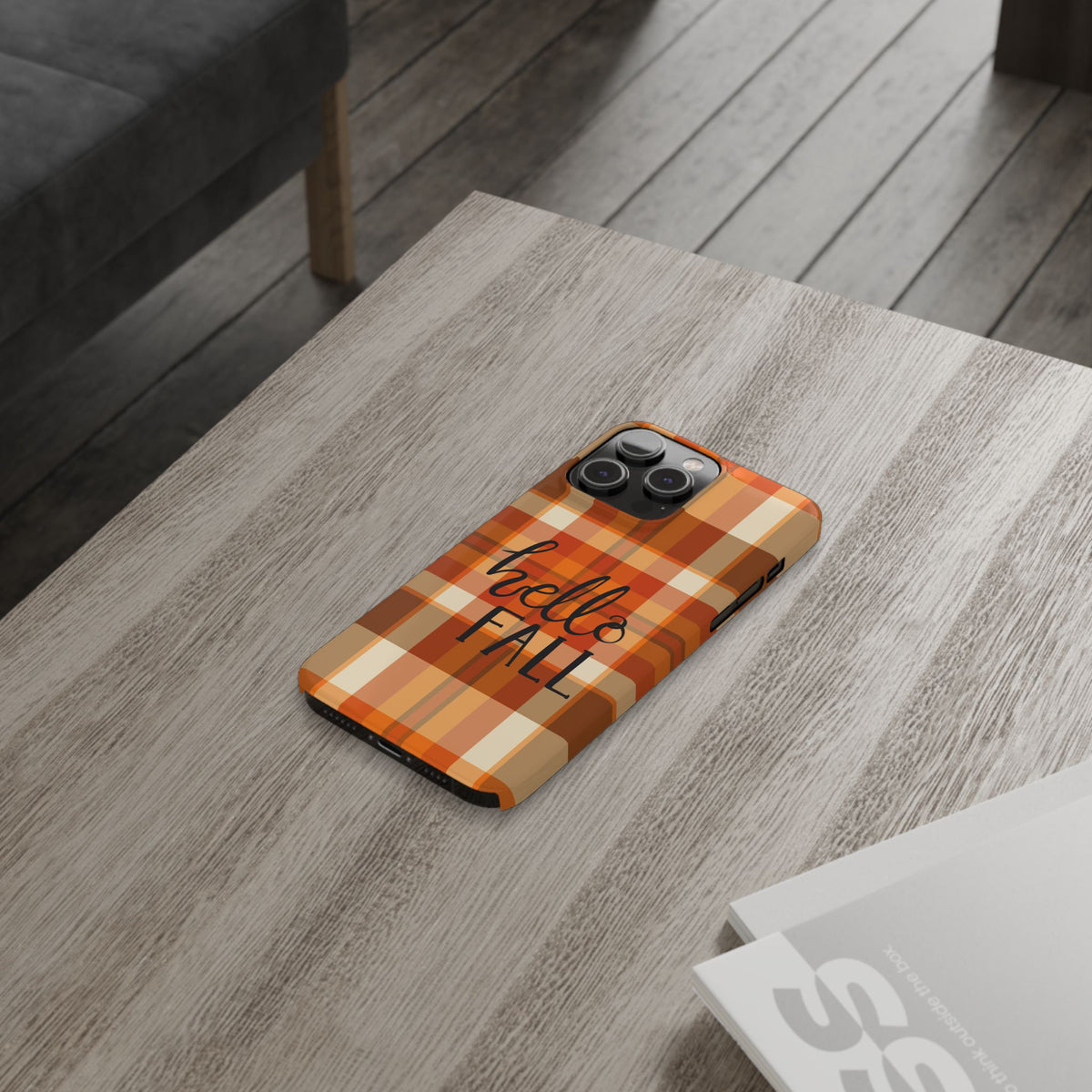 Hello Fall Phone Case, Autumn Plaid iPhone Case, Cute Fall Season Case, Cozy Fall Aesthetic Gift